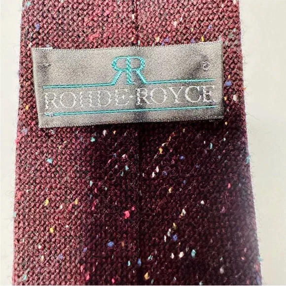 Vintage 100% Scottish Wool RHODE ROYCE Knitted Flecked Maroon/Brown Classic Tie - Picture 5 of 6